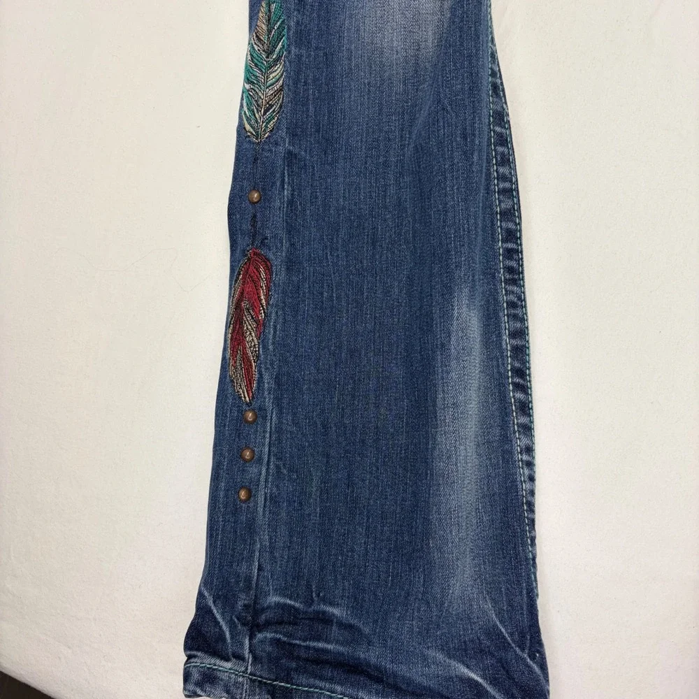 Cowgirl Tuff Bootcut Jeans Blue Feather Embroidered Western Rodeo W28 L32 JBVWGS - Picture 8 of 16